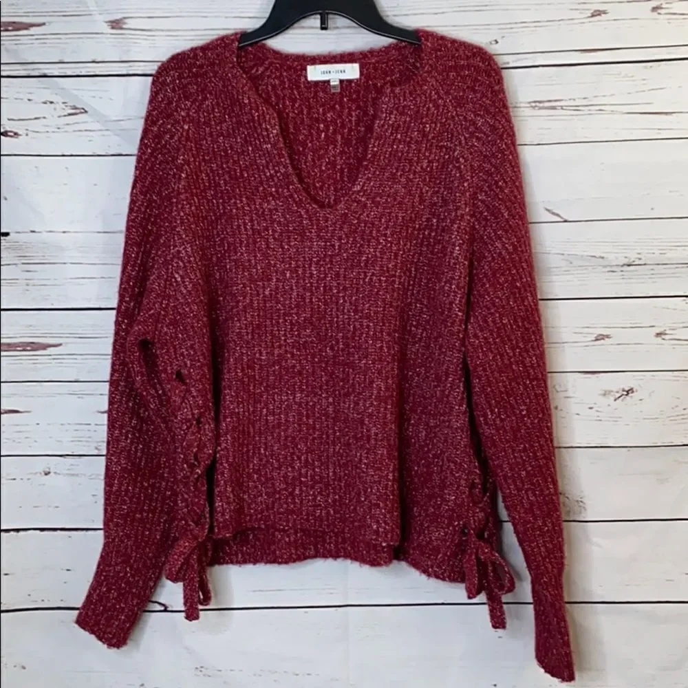 John + Jenn Maroon Side Lace Up Sweater